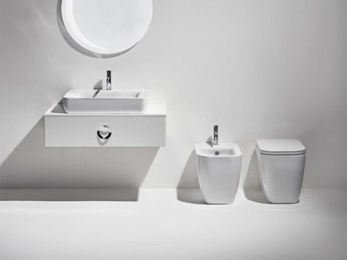 Чаша унитаза приставная Simas HE 01 bia цвет белый без сиденья безободковая душевой смыв - фото 2