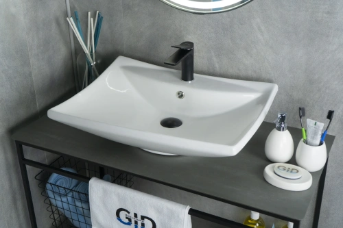 Раковина керамическая Gid Geométrico 51122 60х50 накладная цвет белый 1 отверстие под смеситель - фото 3