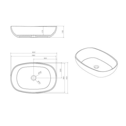 Раковина из полиэфирной смолы Abber KRISTALL AT2805Opal 60х40 накладная цвет коричневый без отверстий под смеситель - фото 5