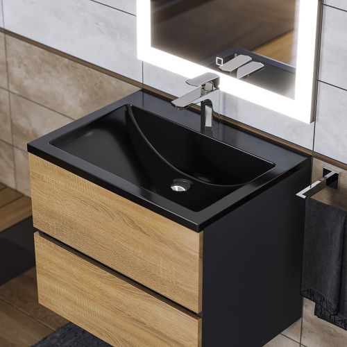 Раковина из искусственного камня Uperwood Self 4538341200 60х50 полувстраиваемая цвет черный - фото 2