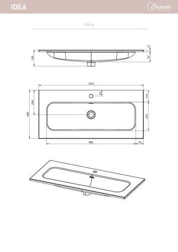 Раковина керамическая Visobath Idea 76699 100х50 встраиваемая цвет белый 1 отверстие под смеситель - фото 2