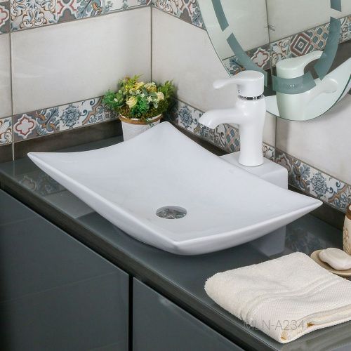 Раковина из сантехнического фарфора Melana A234-805 60х40 накладная цвет белый 1 отверстие под смеситель - фото 3