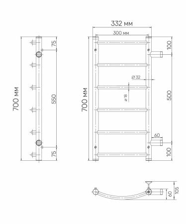 Полотенцесушитель Indigo Arc LASW70-30-б/п-50 39х70 водяной хром