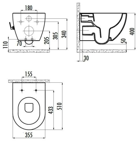 Чаша унитаза подвесная Creavit Free FE322-34CB00E-0002 цвет белый без сиденья душевой смыв - фото 2