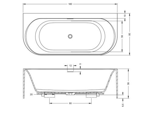 Ванна из искусственного камня Riho VALOR B131001105 180х80 пристенная асимметричная - фото 2