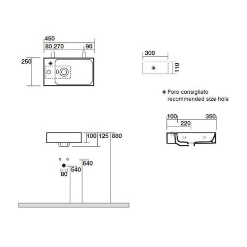 Раковина из сантехнического фарфора Kerasan Cento 353701L*1 50х30 накладная цвет белый 1 отверстие под смеситель - фото 2