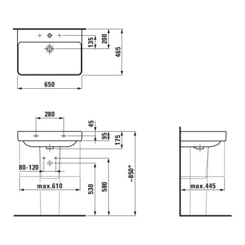 Раковина керамическая Laufen Pro 8.1096.4.000.104.1 70 см подвесная цвет белый 1 отверстие под смеситель - фото 2