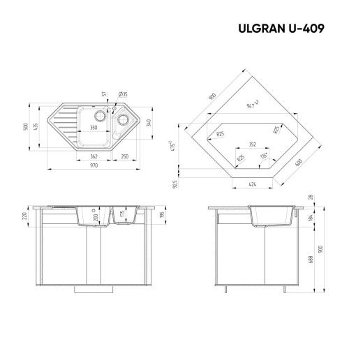 Кухонная мойка Ulgran Classic U-409-345 95х50 цвет коричневый - фото 2