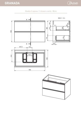 Тумба под раковину Visobath Granada 70455/87602 80х50 подвесная цвет бежевый