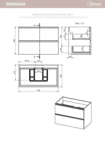 Тумба под раковину Visobath Granada 70455/87602 80х50 подвесная цвет бежевый - фото 5