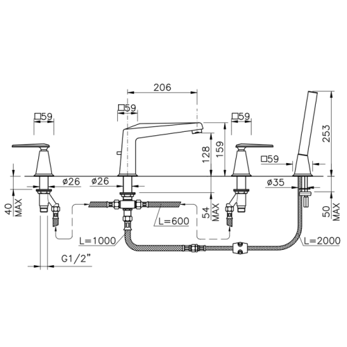 Смеситель Nicolazzi Vincent 1004CR28 на борт ванны хром - фото 2