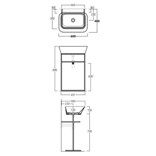 Раковина керамическая Simas WAVE WA04 nero matt*0 60 см накладная цвет черный без отверстий под смеситель - фото 2