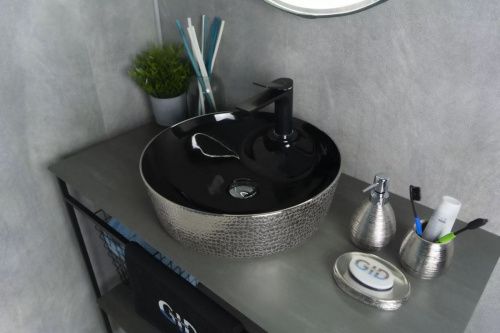 Раковина керамическая Gid 53315 40х40 накладная цвет черный/серебро без отверстий под смеситель - фото 2