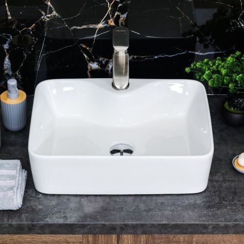 Раковина из сантехнического фарфора Melana 7291-805 50х40 накладная цвет белый 1 отверстие под смеситель - фото 3