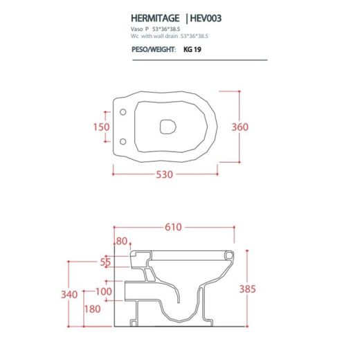Чаша унитаза приставная Artceram HERMITAGE HEV003 03 00 nero цвет черный без сиденья - фото 2