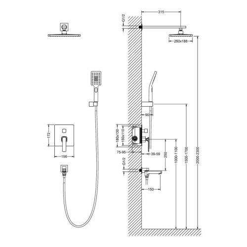 Душевая система Timo Torne SX-4399/03SM встраиваемая в стену цвет черный - фото 2