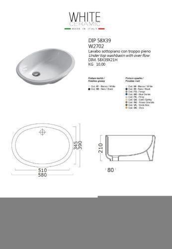 Раковина керамическая White Ceramic Dip W270201 60х40 встраиваемая цвет белый - фото 2