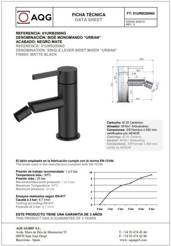 Смеситель AQG Urban 01URB200NG на биде черный - фото 2