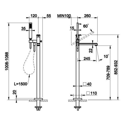 Смеситель Gessi Eleganza 46131#713 напольный латунь - фото 2