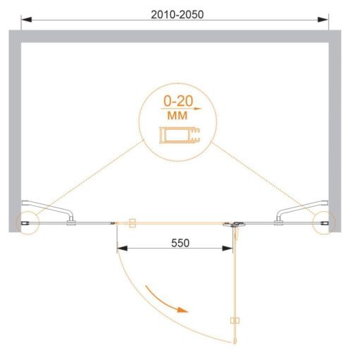 Душевая дверь Cezares BERGAMO BERGAMO-W-B-13-90+60/60-C-Cr-R 205х195 стекло прозрачное профиль хром - фото 2