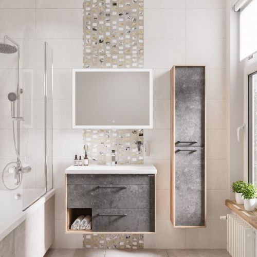 Шкаф-пенал Grossman Реал 303007 30х150 подвесной цвет серый/коричневый - фото 3