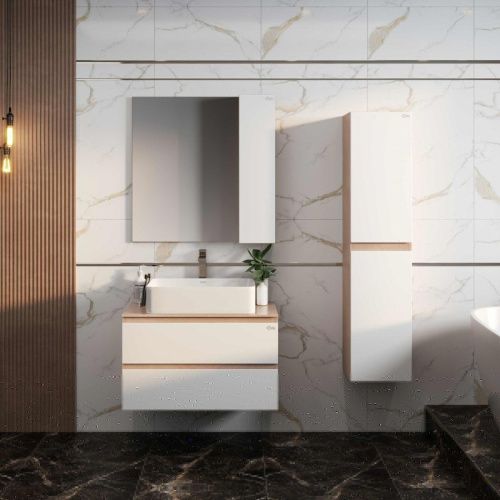 Зеркало-шкаф Onika Алеста 208095 80х80 подвесной цвет белый/бежевый - фото 5