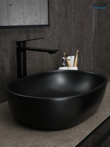 Раковина керамическая Gid Lago 53370 50х40 накладная цвет черный без отверстий под смеситель - фото 2