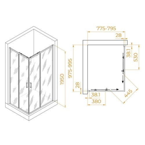 Душевой уголок RGW Passage 030824680-14 100х80 стекло прозрачное профиль черный без поддона - фото 3