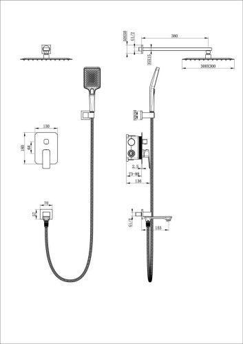 Душевая система Wonzon & Woghand Diamond WW-88939011-BGM встраиваемая в стену цвет серый - фото 2