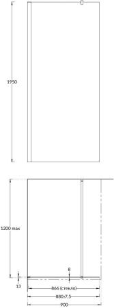 Душевая перегородка Kerama Marazzi VETRO VE.90.WI.BLK.M 90х195 стекло прозрачное профиль черный