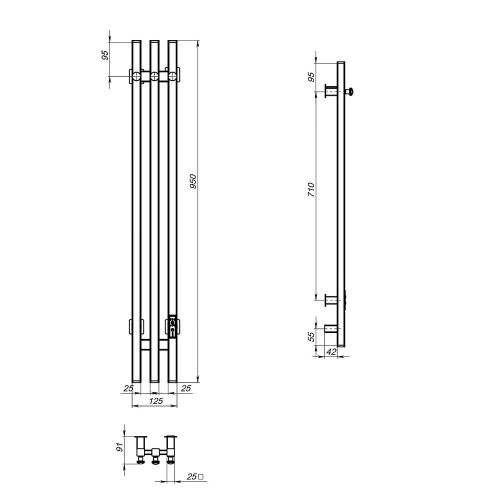 Полотенцесушитель электрический Тругор Вектор Пэк сп ПэкВекткв3_95х12,5черВГП 15х95 черный - фото 2