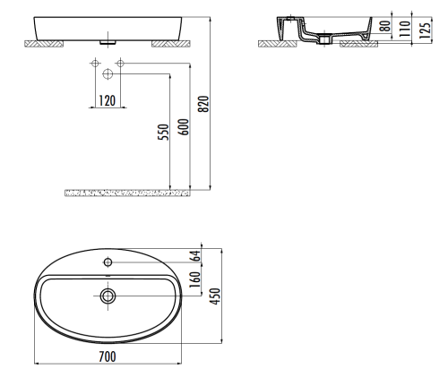 Раковина из сантехнического фарфора Creavit Loop LP171-00CB00E-0000 70х50 накладная цвет белый - фото 2