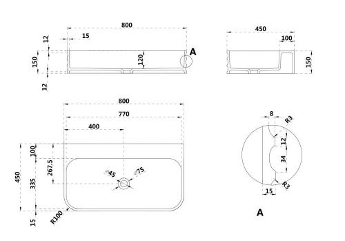Раковина из искусственного камня Abber STEIN AS2651-0.8 80х50 подвесная цвет белый без отверстий под смеситель - фото 4