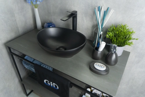 Раковина керамическая Gid Lago 52223 40х30 накладная цвет черный без отверстий под смеситель - фото 5