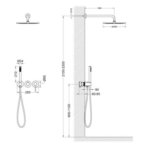 Душевая система Timo Saona SX-2349/13SM встраиваемая в стену цвет серый - фото 2