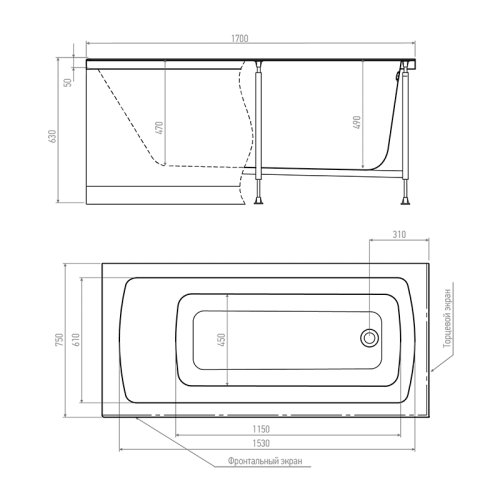 Ванна акриловая Timo RITTA RITTA1270 120х70 пристенная прямоугольная без каркаса - фото 2