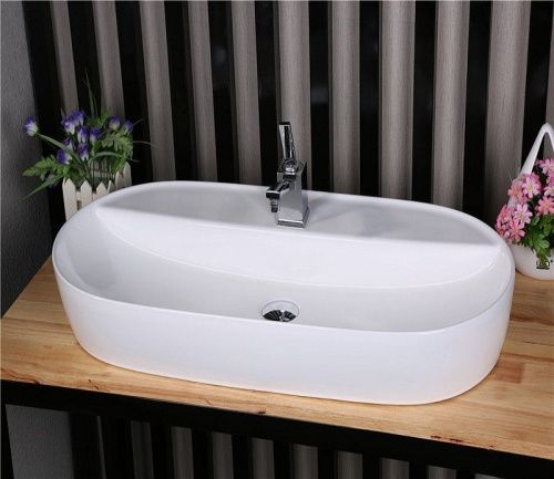 Раковина из сантехнического фаянса CeramaLux D1347 80х40 накладная цвет белый 1 отверстие под смеситель - фото 4