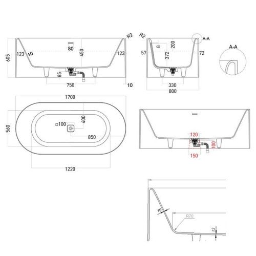 Ванна из искусственного камня Salini Perla 1049101G 170х80 отдельностоящая овальная - фото 2