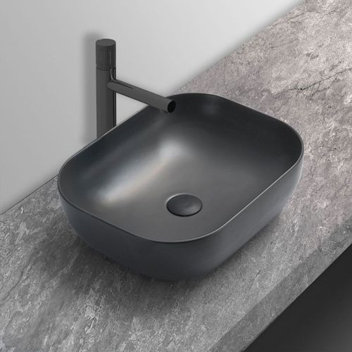 Раковина из сантехнического фарфора Vincea VBS-101MA 50х40 накладная цвет черный без отверстий под смеситель