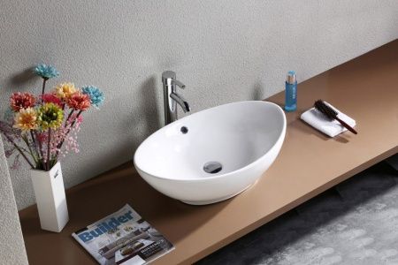 Раковина из сантехнического фаянса CeramaLux 9019 60х40 накладная цвет белый без отверстий под смеситель