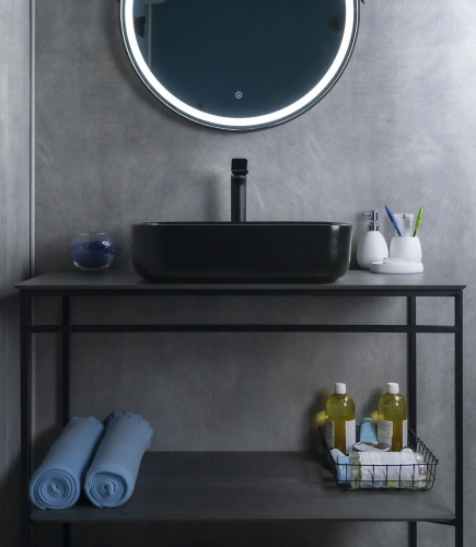 Раковина керамическая Gid Geométrico 53350 50х40 накладная цвет черный без отверстий под смеситель - фото 2