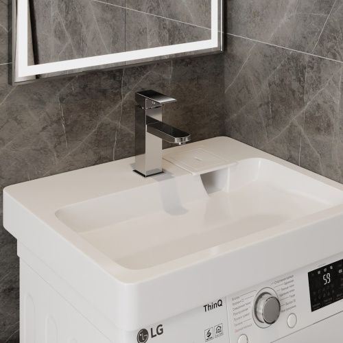 Раковина из литьевого мрамора Teymi Kati Pro T50411 60х49 над стиральной машиной цвет белый 1 отверстие под смеситель - фото 4