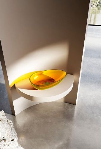 Раковина из полиэфирной смолы Abber KRISTALL AT2811Amber 60х40 накладная цвет желтый без отверстий под смеситель - фото 2