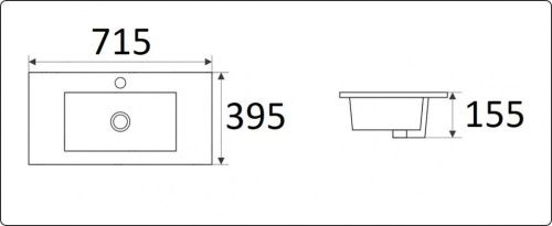 Раковина из сантехнического фаянса CeramaLux 9393-70 70х40 встраиваемая цвет белый 1 отверстие под смеситель - фото 2