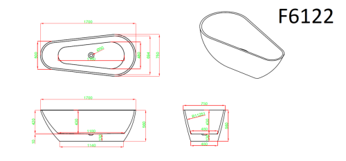 Ванна акриловая Frank 12524 170х75 отдельностоящая асимметричная с ножками - фото 2