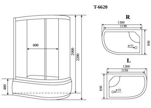 Душевая кабина Timo Standart T-6620SFR 120х85 асимметричная с крышей ориентация правая - фото 2