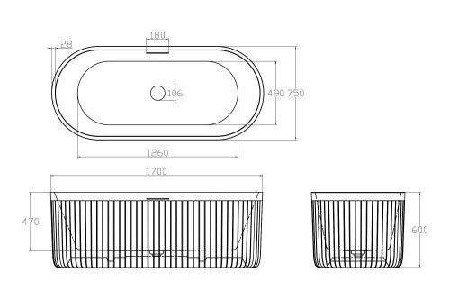 Ванна из искусственного камня Abber Stuttgart AM9925B 170х75 отдельностоящая овальная с каркасом - фото 4