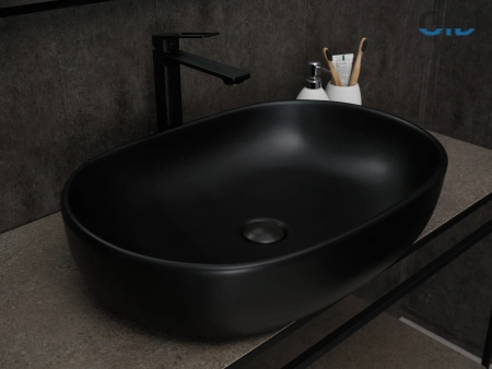 Раковина керамическая Gid Lago 53369 60х40 накладная цвет черный без отверстий под смеситель