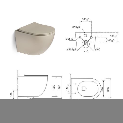 Унитаз подвесной SantiLine SL-5101 цвет бежевый с сиденьем микролифт безободковый смыв воронка-водоворот - фото 2