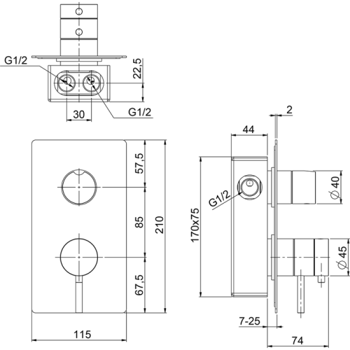 Смеситель для душа Cisal Xion XI008104D1 встраиваемый в стену нержавеющая сталь с термостатом - фото 2